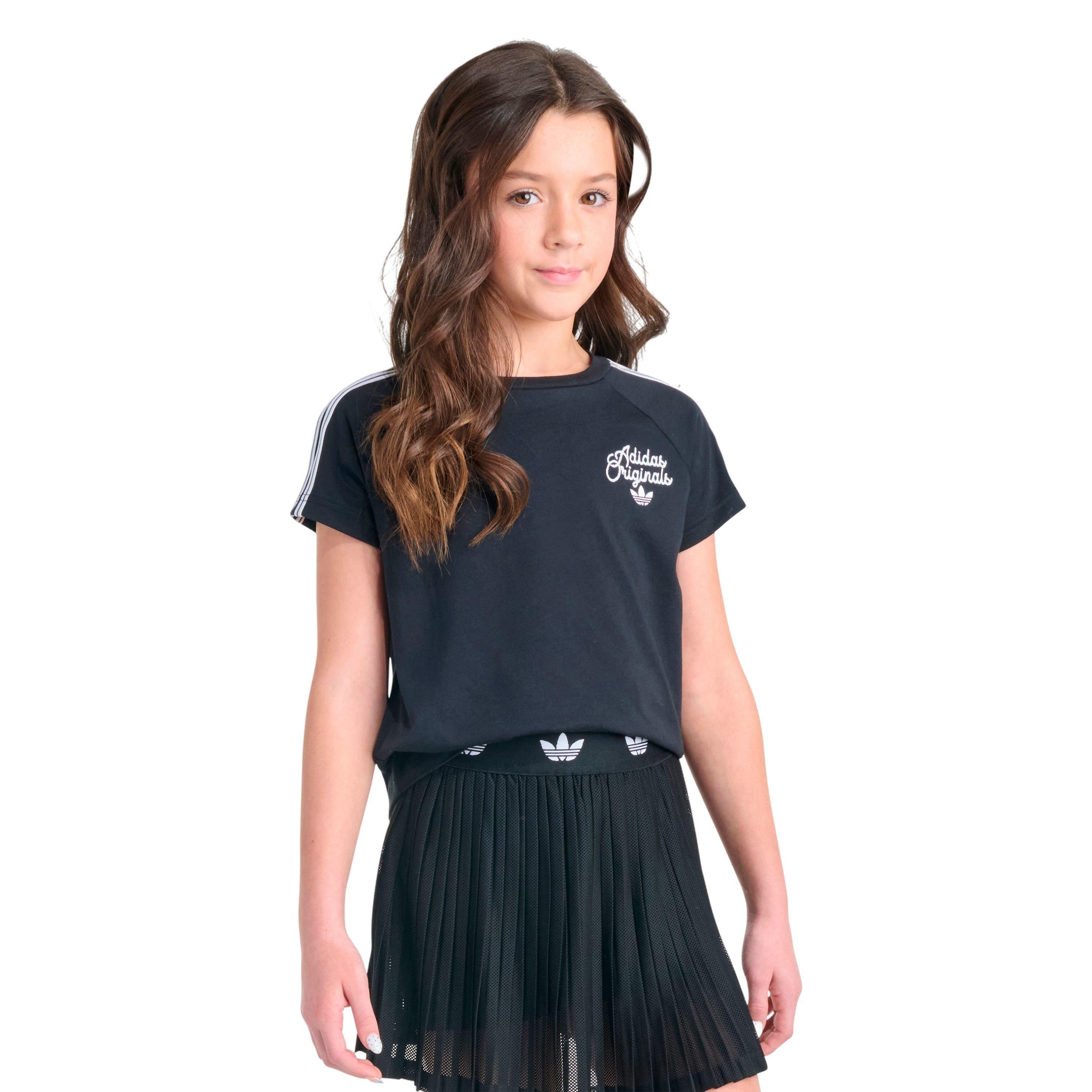 adidas Big Girls' Sport 3-Stripe Tee - BLACK